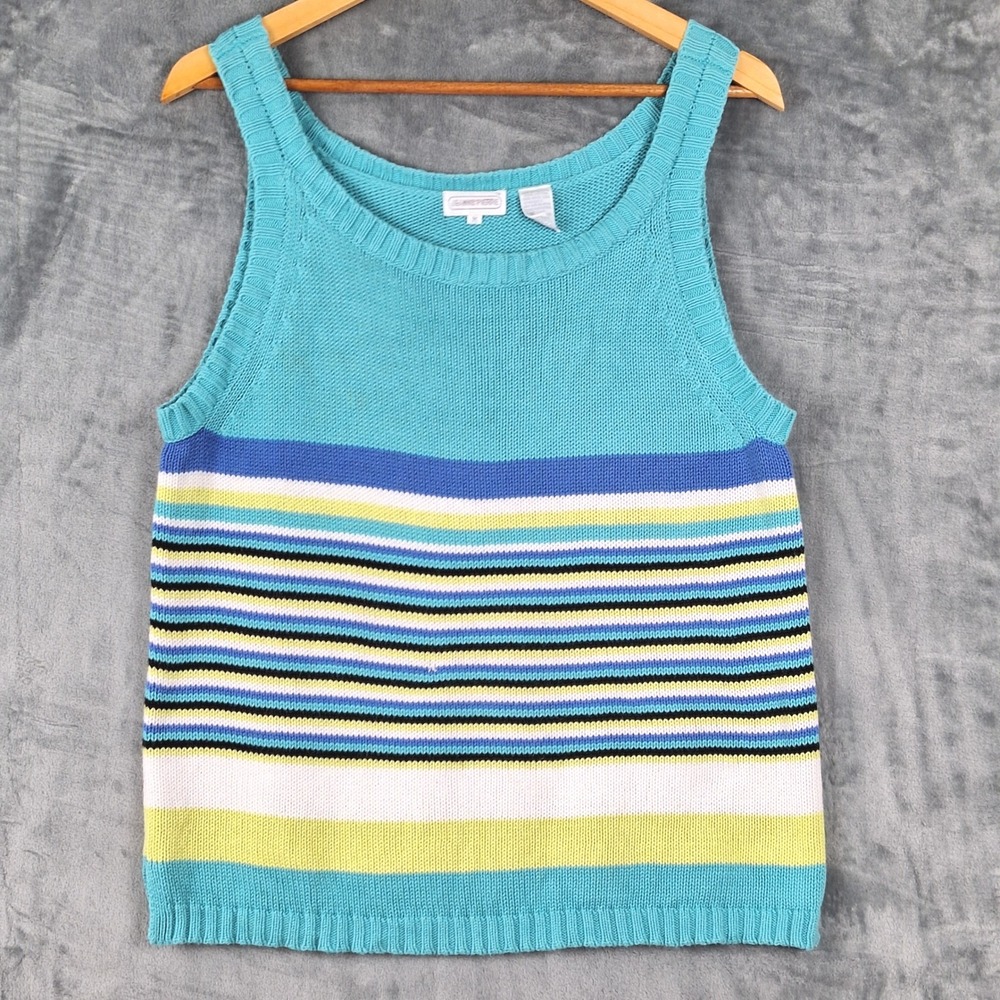 Vintage Womens Top Medium Y2K Retro Knit Striped Tank Indie Boho Casual Preppy